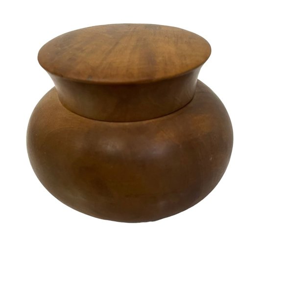 Wooden Storage Jar Condiment Brown Canisters Bowl Urn Top Mid Century 3 1/3"X 3" - Picture 3 of 4